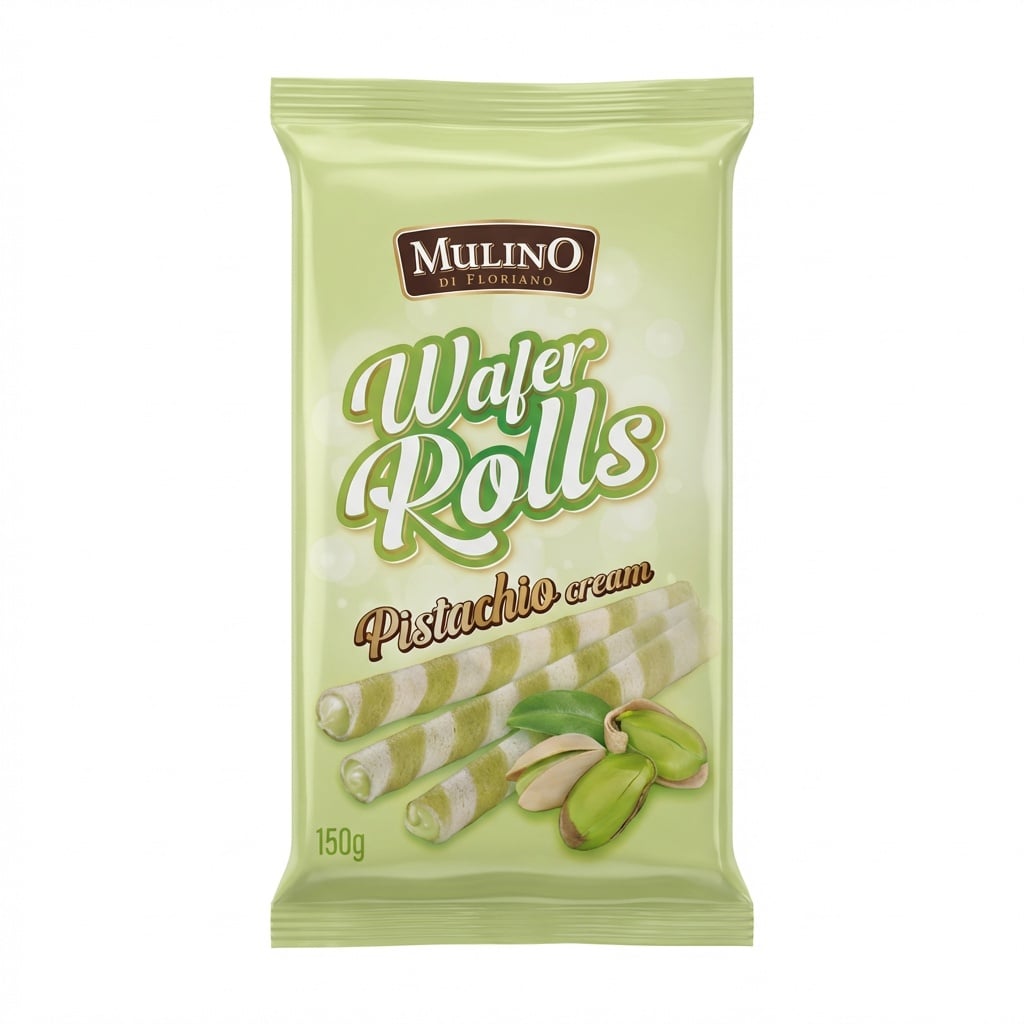 Mulino Di Floriano Wafer Rolls Pistachio Cream 150g mulino-di-floriano-wafer-rolls-pistachio-cream-150g